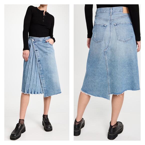 Citizens Of Humanity Kellen Pleated Wrap Denim Jean Skirt Size 24 - Picture 1 of 10